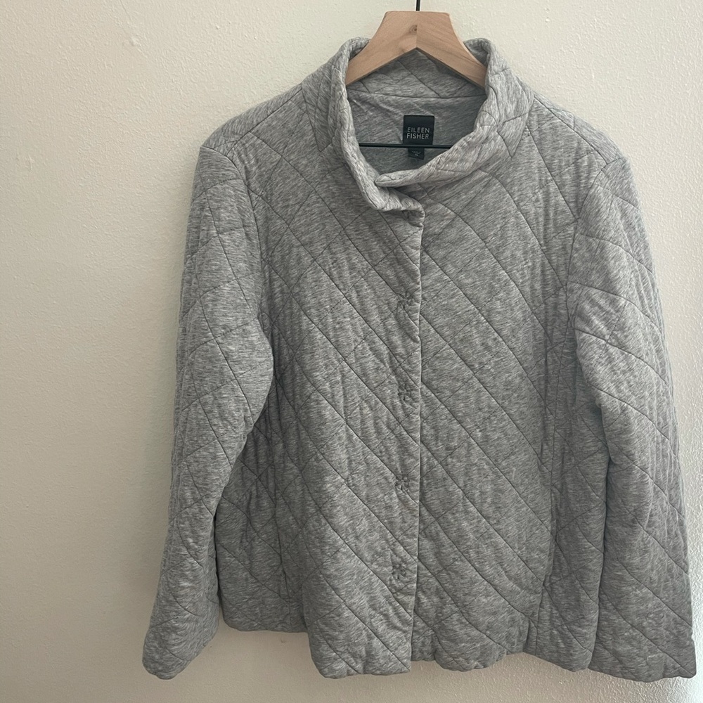 Eileen Fisher Gray Quilted Snap Button Jacket